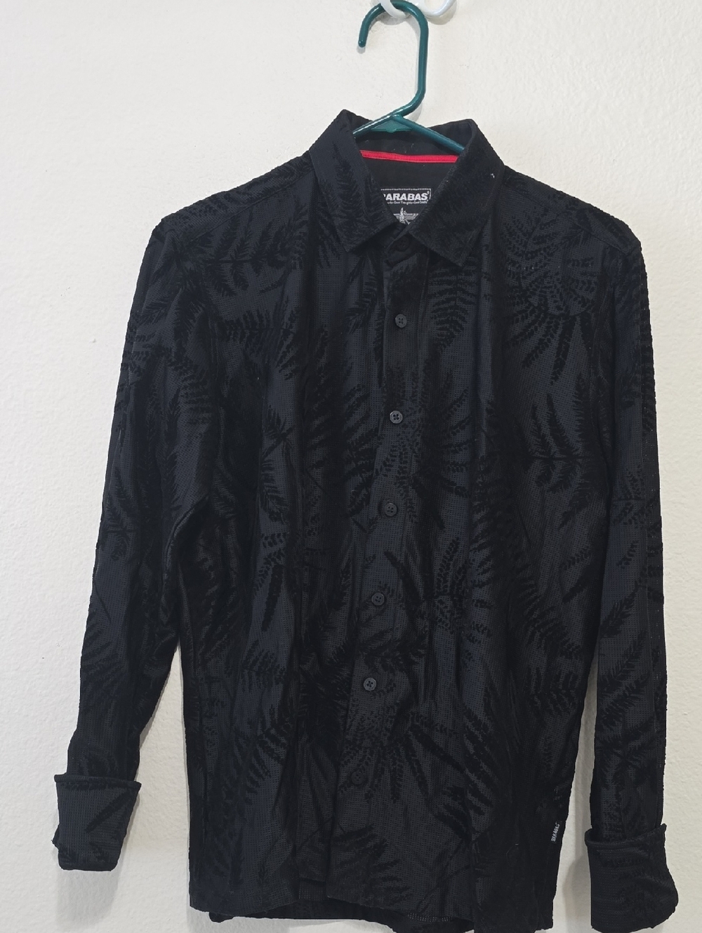 BARABAS Black Textured Fern Button-Up Shirt‎ S
